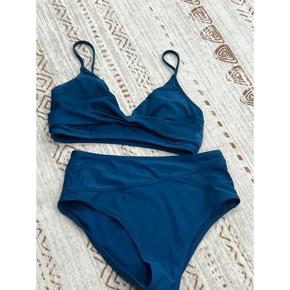 Cupshe Navy Blue Twist Front Bralette High Waisted Bikini Set Womens Size Small